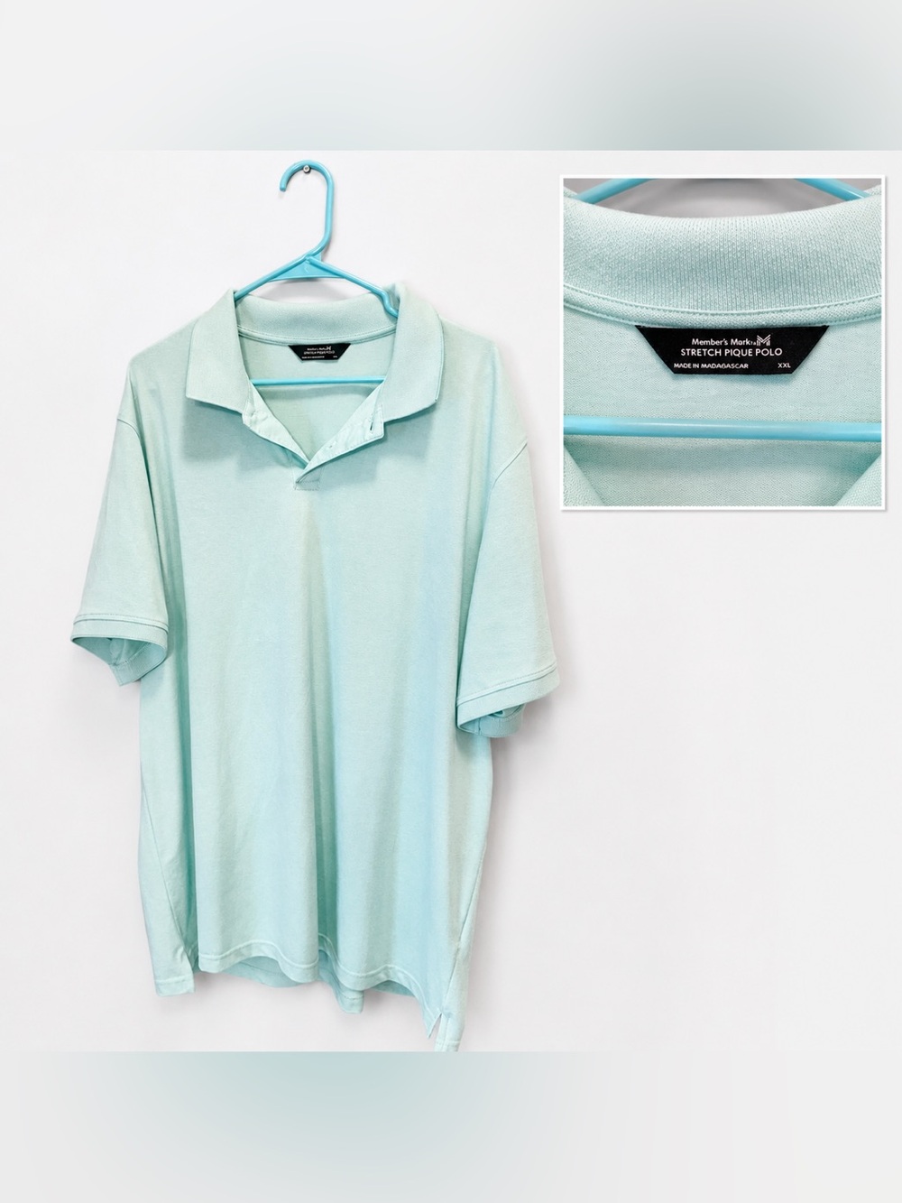 Member’s Mark Men’s XXL Mint Green Stretch Pique Short Sleeve Polo Shirt